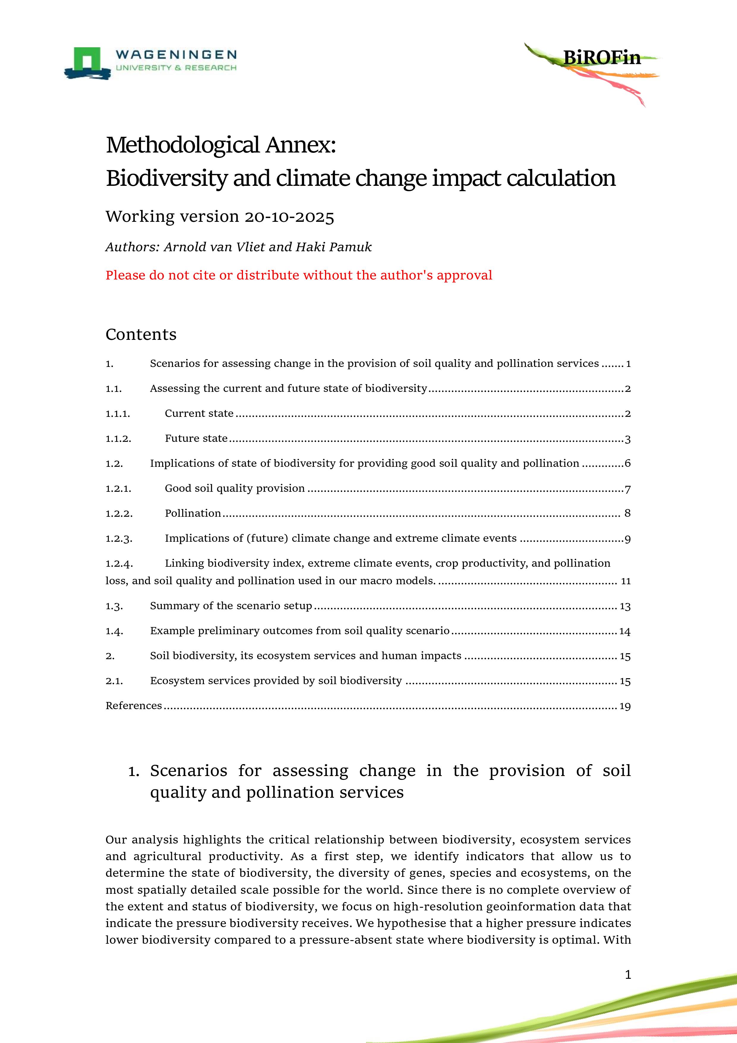 Methodological Annex 1: Biodiversity and climate change impact calculation  Image